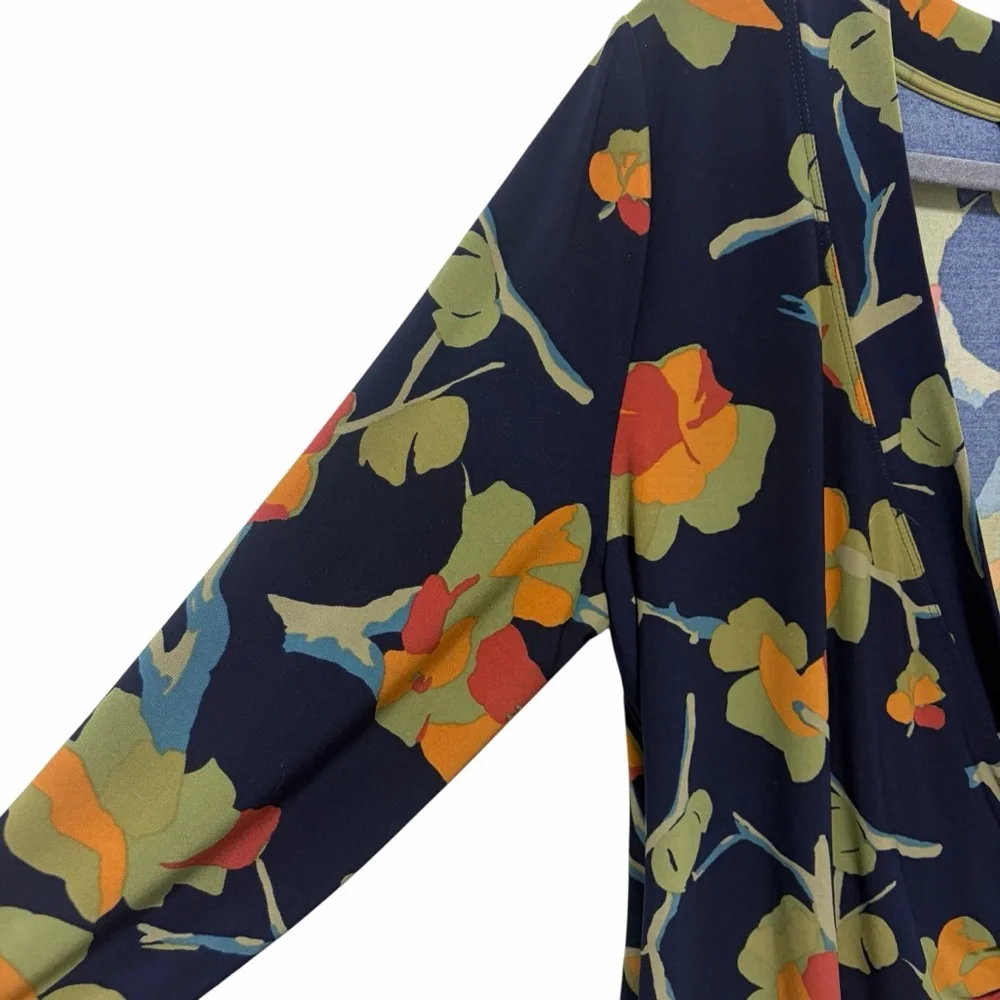 Ralph Lauren Navy Blue Floral Wrap Blouse - Like New - Size XL